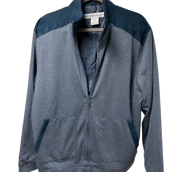 Irvine Park Other - Irvine Park Zipper Light Jacket Steel Gray/Blue Faux Suede Shoulder & Neck Lined